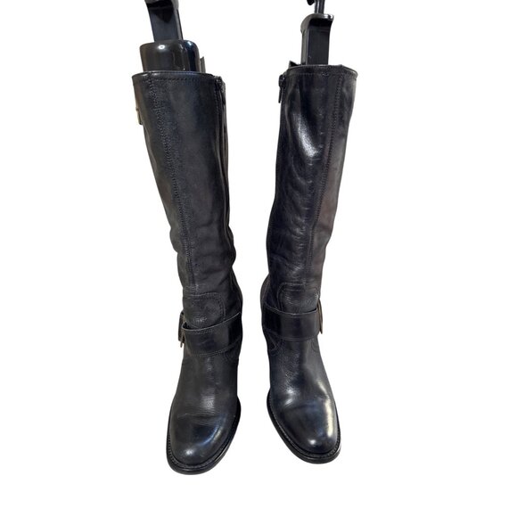 BP Julius-Lea Women Boots 7 Black Leather Pull Zip Up Mid Calf Heeled Shoes - Picture 1 of 10